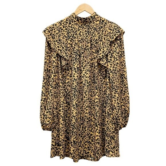 NWT Wayf Mock Neck Long Sleeve Shift Dress Size XS Cheetah Print Tan Black NEW - Picture 4 of 15